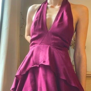 NWT Christian Siriano Dress • Burgundy • Tiered Halter • Asymmetrical Cocktail